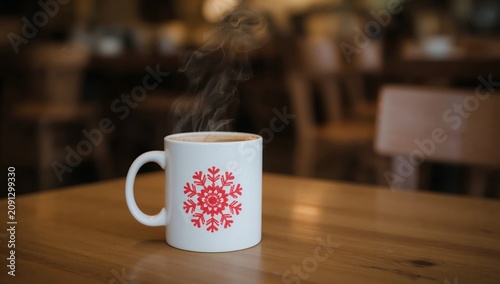 Warm Drink Sits on Wooden Table With Steam Rising in a Cozy Cafe Setting Duri...