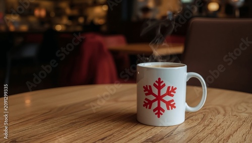Warm Drink Sits on Wooden Table With Steam Rising in a Cozy Cafe Setting Duri...
