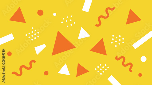 Foto Vibrant party scene with colorful shapes and confetti floating in the air indoor