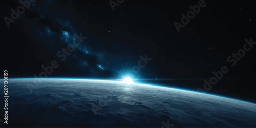 Canvastavla Cosmic view of the milky way galaxy over the earth horizon with astronomy univer