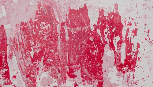 Art Created With Red Paint on a White Surface Showing Various Patterns and Te...