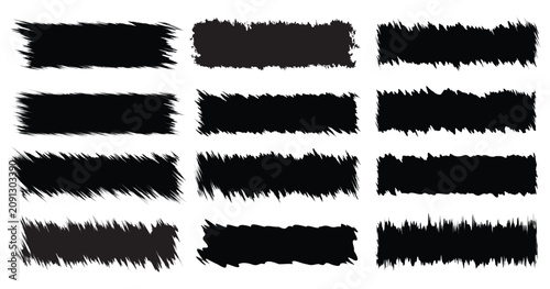 Quadro su tela Black distressed borders and ragged-edge brushstroke vector set