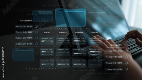Obraz na plátně Task management workflow dashboard visualizing to-do lists, ongoing tasks, revie