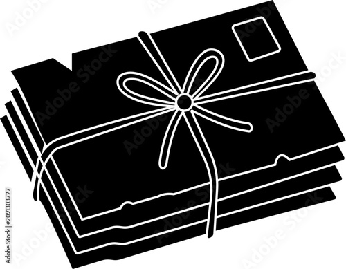 Quadro su tela Vintage bundle of letters and envelopes tied with string icon in flat and outlin