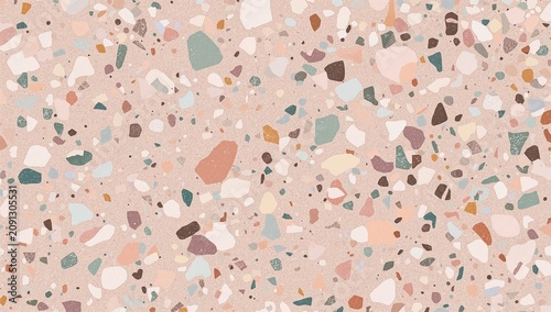 Textured Surface With Small Stones and Flecks in Various Colors on Light Back...