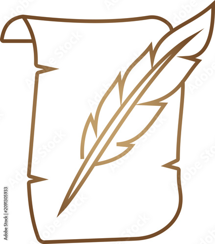 Photography Ancient Paper and Quill Pen Icon in Vintage Line and Glyph Style Vector Featurin