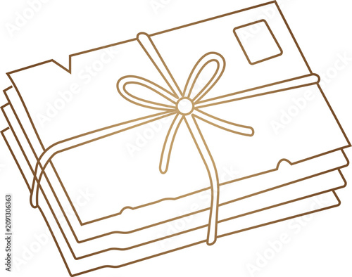Фотография Vintage bundle of letters and envelopes tied with string icon in flat and outlin