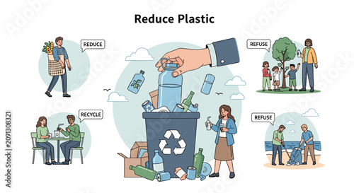 Vászonkép Educational infographic about how to reduce plastic waste and protect the environment