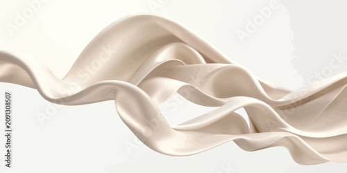 Cream colored fabric wave floating on white background with material background abstract delicate creative floating minimalist feminine delicacy aesthetic graceful rippling