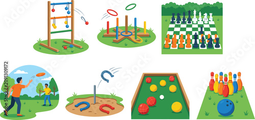Konstfotografi Outdoor Lawn Game Collection Featuring Ladder Toss, Ring Toss, Chess, Frisbee, H