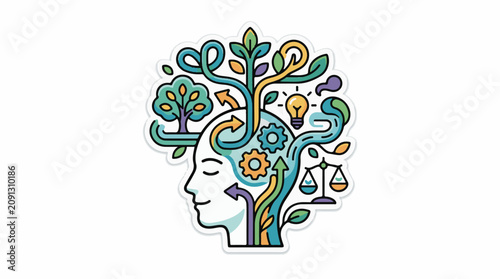 A colorful illustration of a human head with a tree growing out of it symbolizing growth and knowledge
