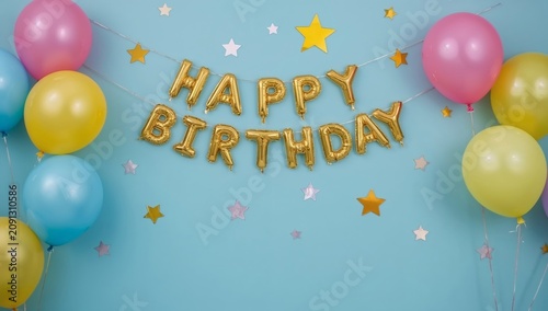 Colorful Balloons and Birthday Decorations in a Celebration Space for a Party