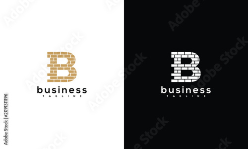 Modern Letter B Brick Logo Design Concept on White and Black Backgrounds