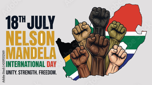 Raised Fists Over South Africa Map Illustration for Unity and Freedom Day