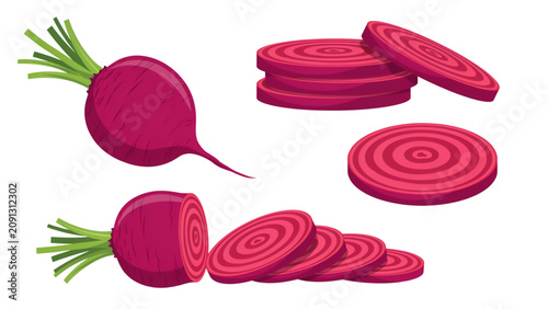 Fotografi Colorful assortment of fresh red beets and radishes arranged flat