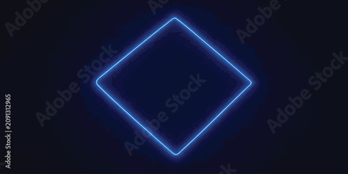 Foto Glowing blue neon rhombus diamond shape on dark background with geometric abstra