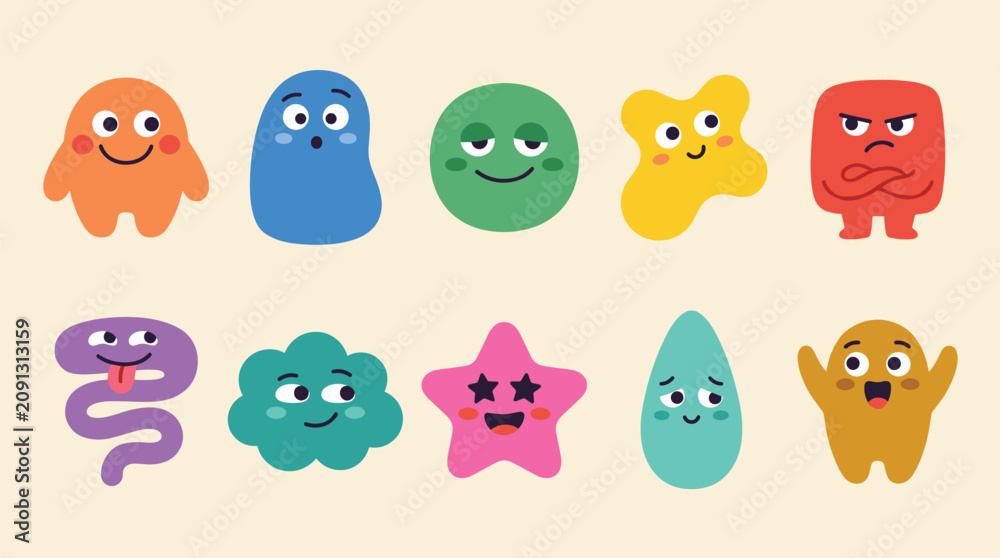 Fototapeta premium Cute colorful cartoon monsters and funny creatures vector collection