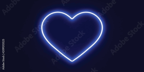 Bild auf Leinwand Glowing blue neon heart shape symbol on dark background with affection abstract