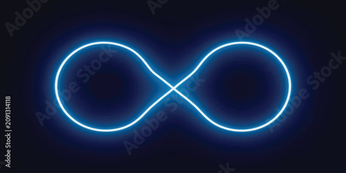 Schilderij op canvas Glowing blue neon infinity symbol on dark background with infinity eternity math