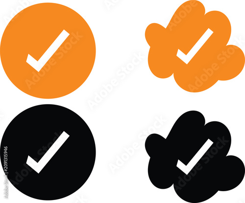 Orange and black check mark on white tick