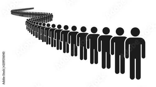 People standing in a long winding queue line vector illustration showing large group of black silhouette human icon figures