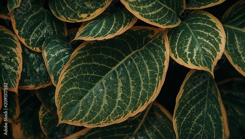 Close View of Green Leaves With Orange Edges in a Garden Setting During After...