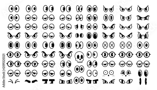 A comprehensive collection of cartoon eyes and eyebrow graphics for digital design