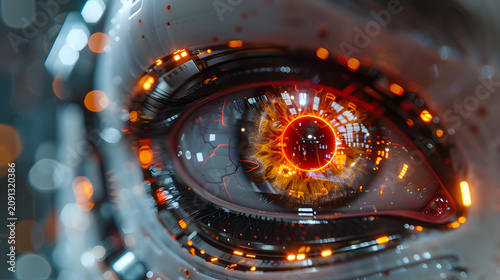 Mechanical Robot Eye with Glowing Red Sensor Futuristic Artificial Intelligence Concept 4K
