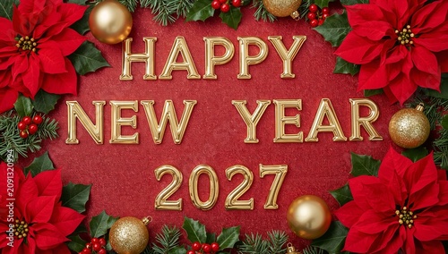 Celebration of New Year 2027 With Festive Decorations and Flowers