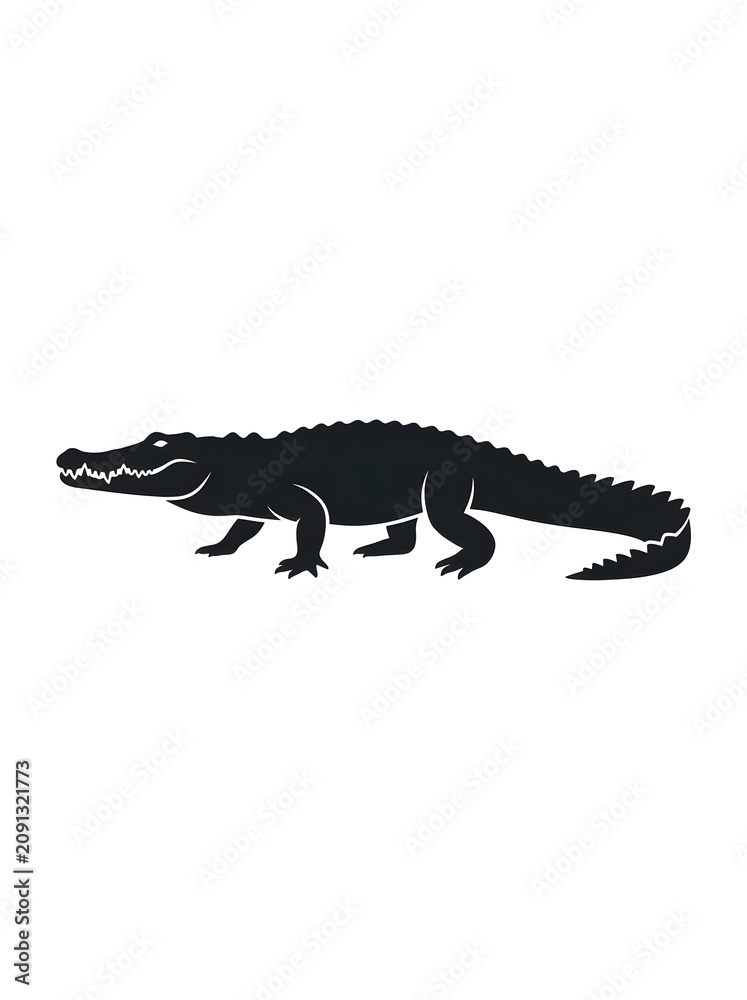 Fototapeta premium Powerful and ancient reptile silhouette, depicting a formidable crocodile or alligator with its characteristic long snout and scaly body, ideal for wildlife and nature themes
