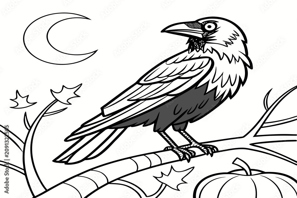 Fototapeta premium coloring page line art the Halloween jackdaw animal black vector