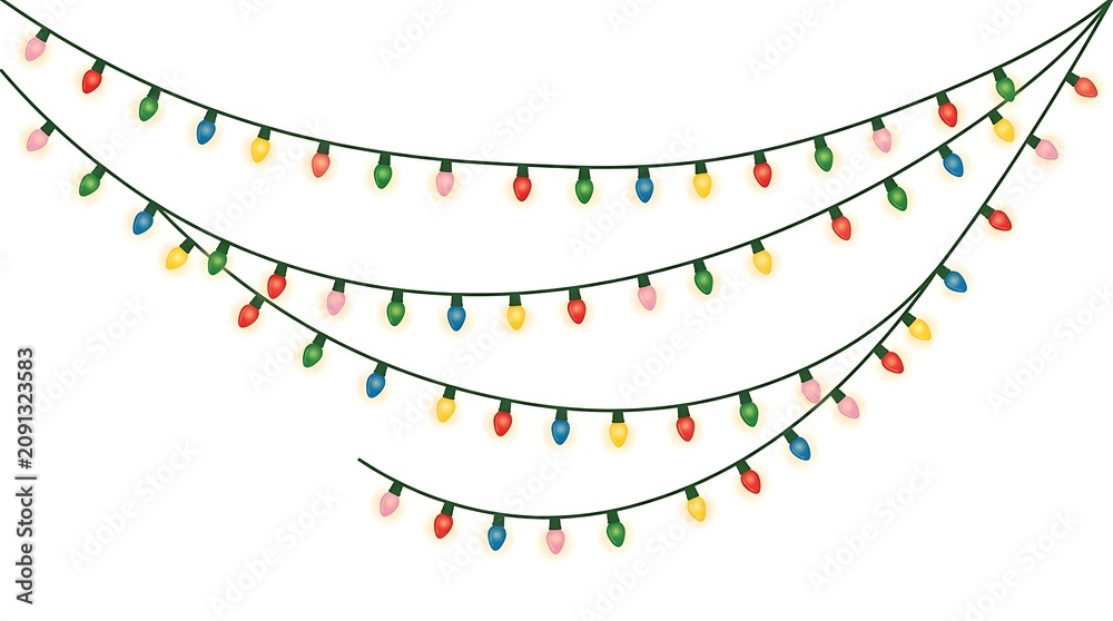 Obraz premium String Of Colorful Christmas Lights On White Background