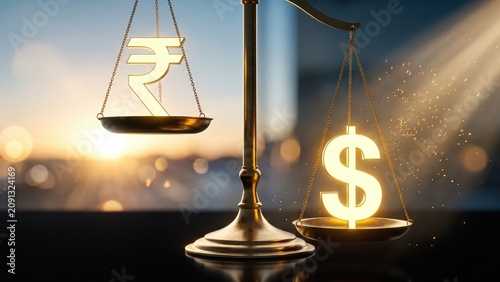 US Dollar vs Indian Rupee Balance Scale - Currency Value Comparison