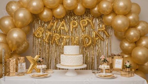 Celebration of a Birthday With Decorations and a Cake in a Festive Setting