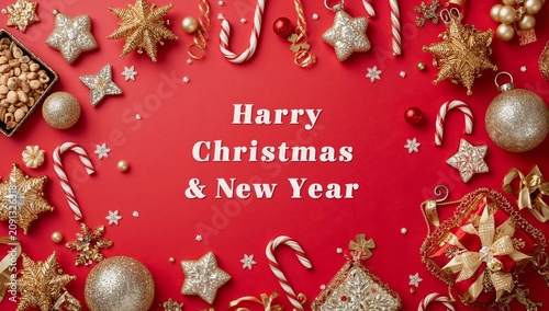 Holiday Decorations Include Ornaments, Candy Canes, and Gifts for Celebration...