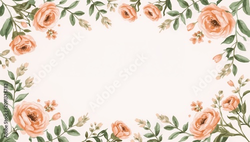 Flowers Frame a Blank Space With Soft Colors and Green Leaves