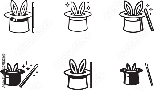 фотографія Minimal magician line icon set for illusionist, party service, magic show and entertainment branding