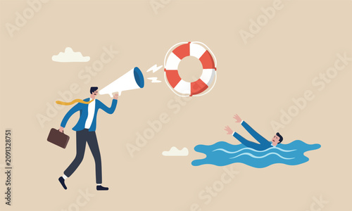 Obraz na plátně Help in crisis, life saver, rescue or business support, safe and security aid to