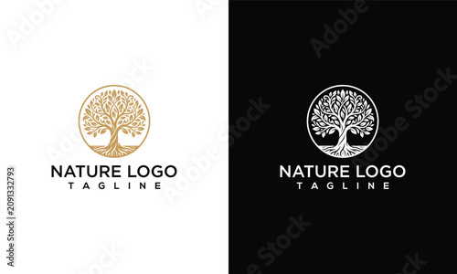Elegant Tree of Life Circle Logo Design Set on Contrasting Backgrounds
