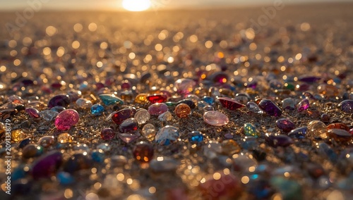 Gems and Colorful Stones on the Beach During Sunset Near the Ocean