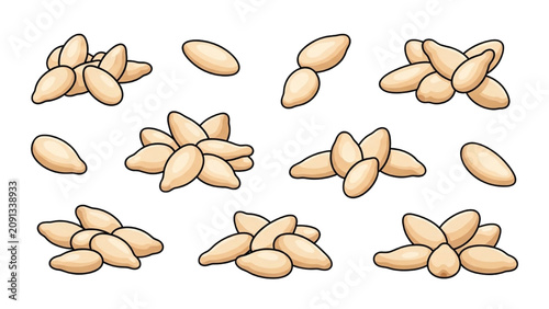 Foto A 2D Vector Illustration of several almonds scattered on a surface