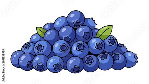 Cuadro en lienzo Fresh Blueberries Pile with Green Leaves 2D Vector Illustration