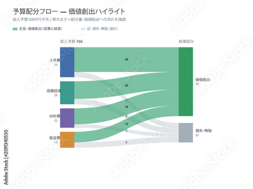 Obraz na płótnie Budget value allocation sankey diagram vector editable template with resource in