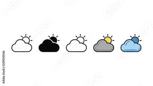 Bild auf Leinwand Weather icons with clouds and sun on transparent background