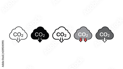 Canvastavla Carbon dioxide CO2 cloud icons with arrows pointing down