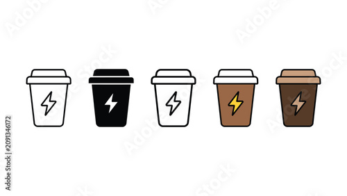 Canvas-taulu Colorful icons of disposable coffee cups with lightning bolts on them