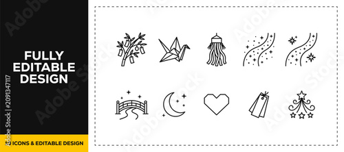 Obraz na plátně flat vector illustration line art icon bundle set design highlighting fantasy st