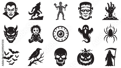 Bild auf Leinwand Halloween Monster and Zombie Icons Vector Pack