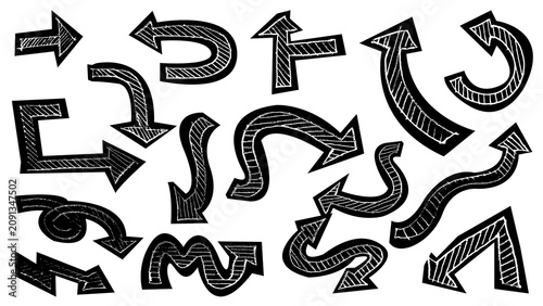 Hand Drawn Chalk Arrows Set on Blackboard Background Sketch Illustration