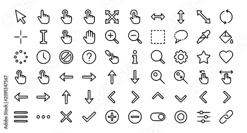 Quadro em tela Modern Cursor Pointer Outline Icon Pack Editable Stroke Click Vector Illustratio